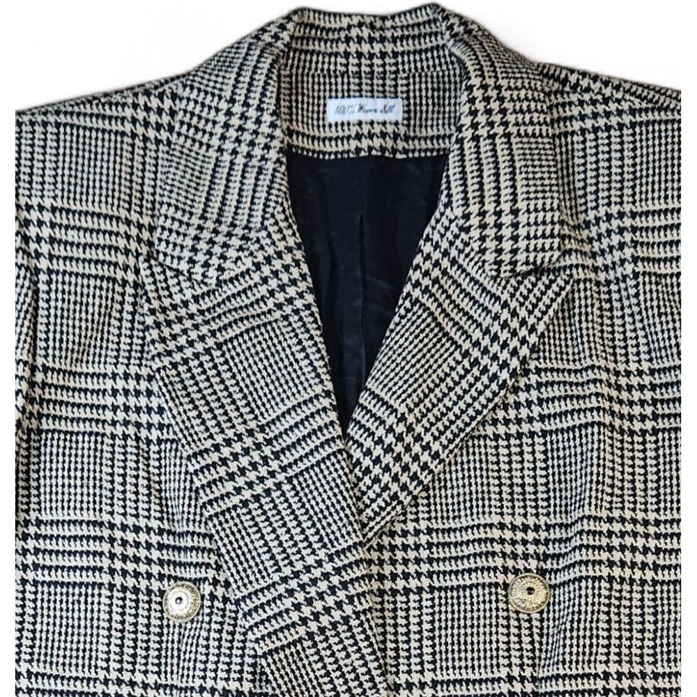 Doncaster Silks Blazer Size 16 Black Ivory Houndstooth Silk Jacket Lined Vintage - Picture 7 of 12